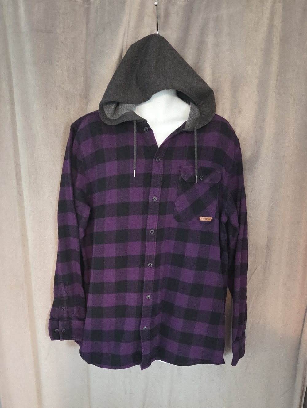 Ripzone XL Men's Purple and Black Plaid Hooded Button-Down Shirt Jacket
